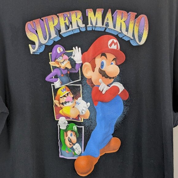 Super Mario Bros Nintendo Black T-Shirt 2XL Graphic Tee Waluigi Wario Luigi - Picture 4 of 7